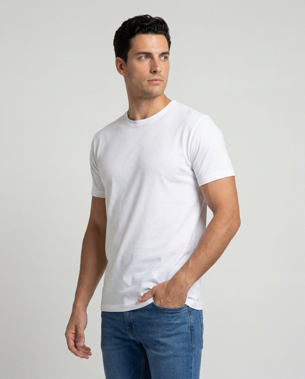Camiseta Hombre Cuello Redondo Delgado - Blanca