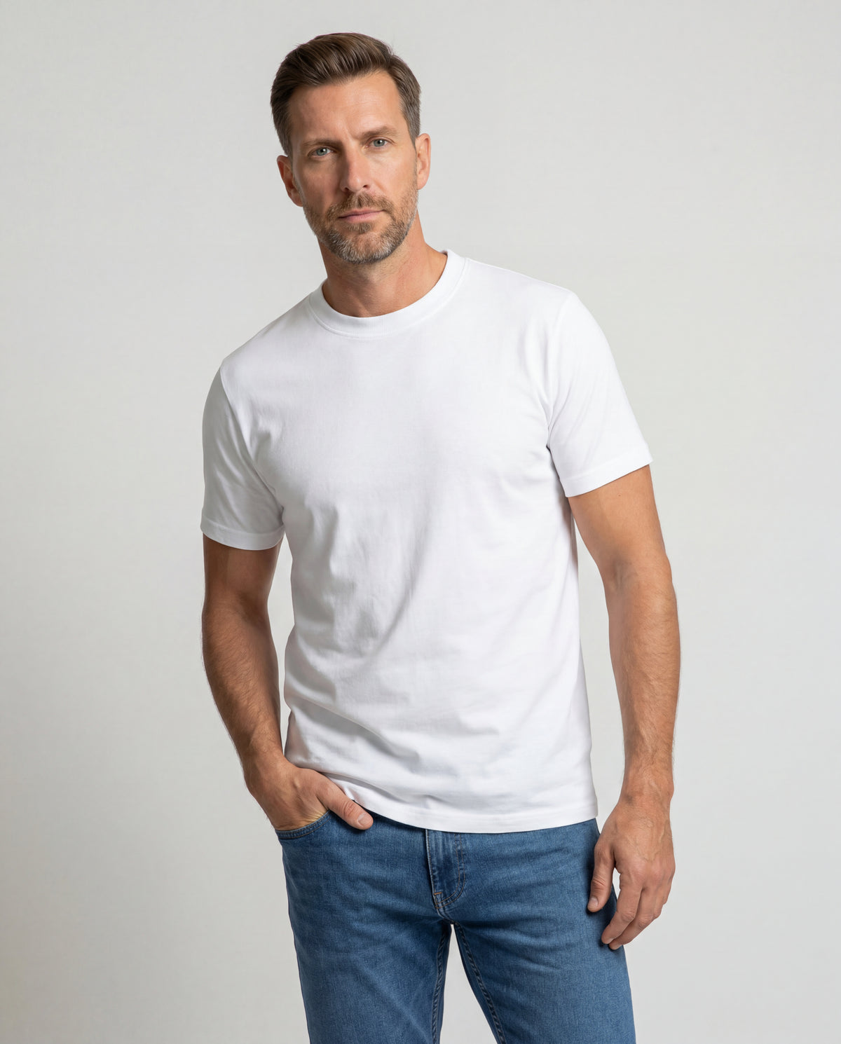 Camiseta Hombre Cuello Doble - Blanca