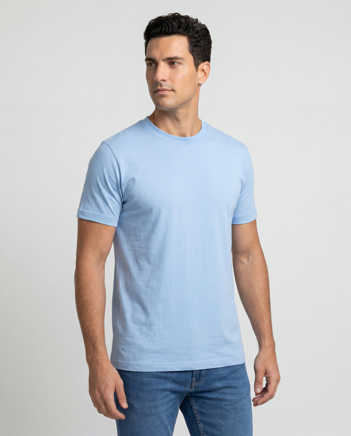 Camiseta Hombre Cuello Doble - Azul Claro