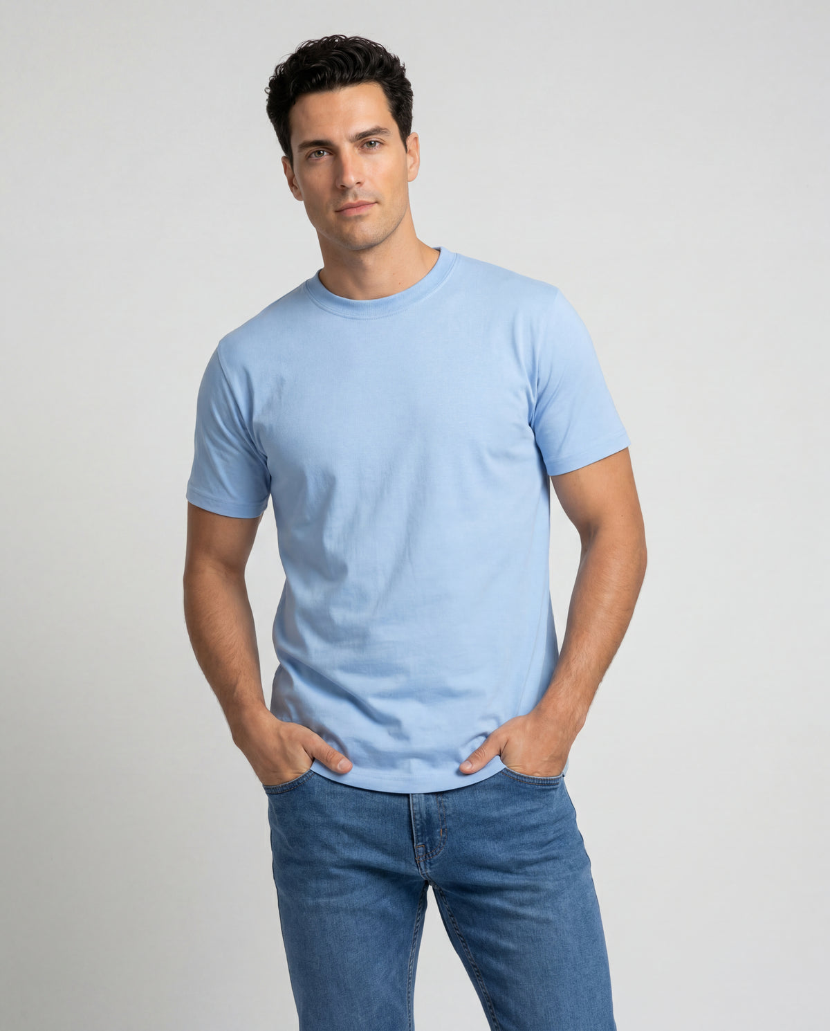 Camiseta Hombre Cuello Doble - Azul Claro