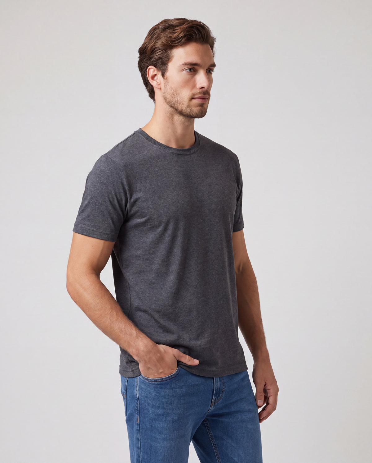 Camiseta Hombre Cuello Doble - Gris Oscuro