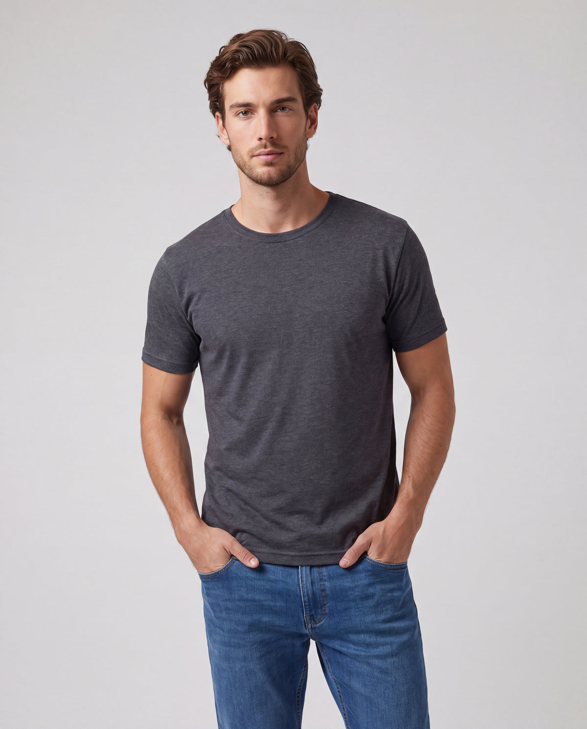Camiseta Hombre Cuello Doble - Gris Oscuro