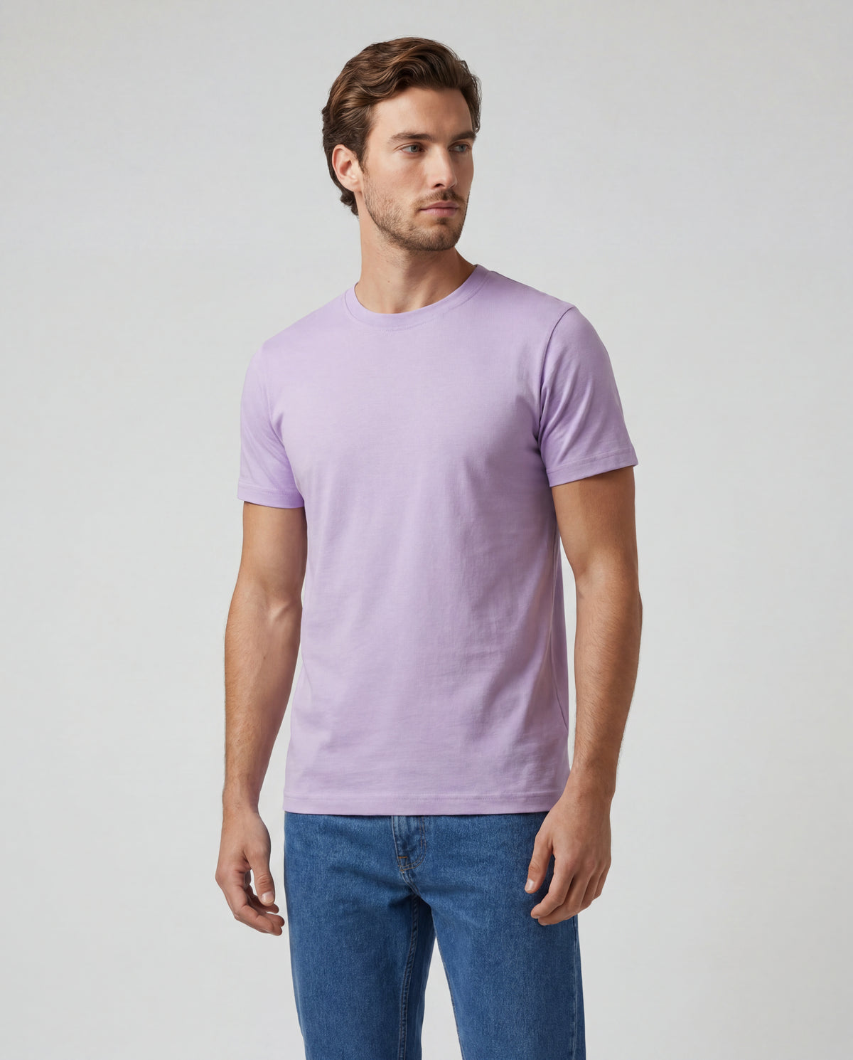 Camiseta Hombre Cuello Doble - Lila Claro