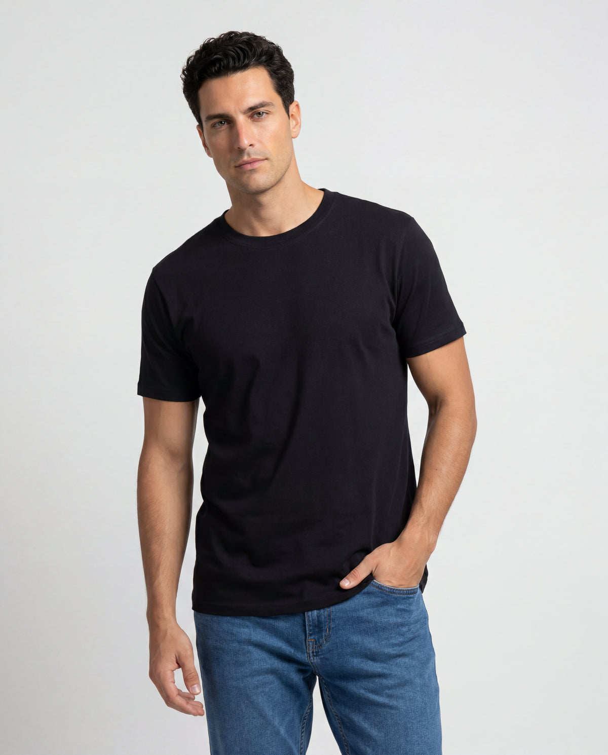 Camiseta Hombre Cuello Doble - Negra