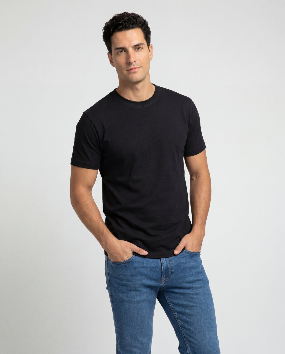 Camiseta Hombre Cuello Doble - Negra