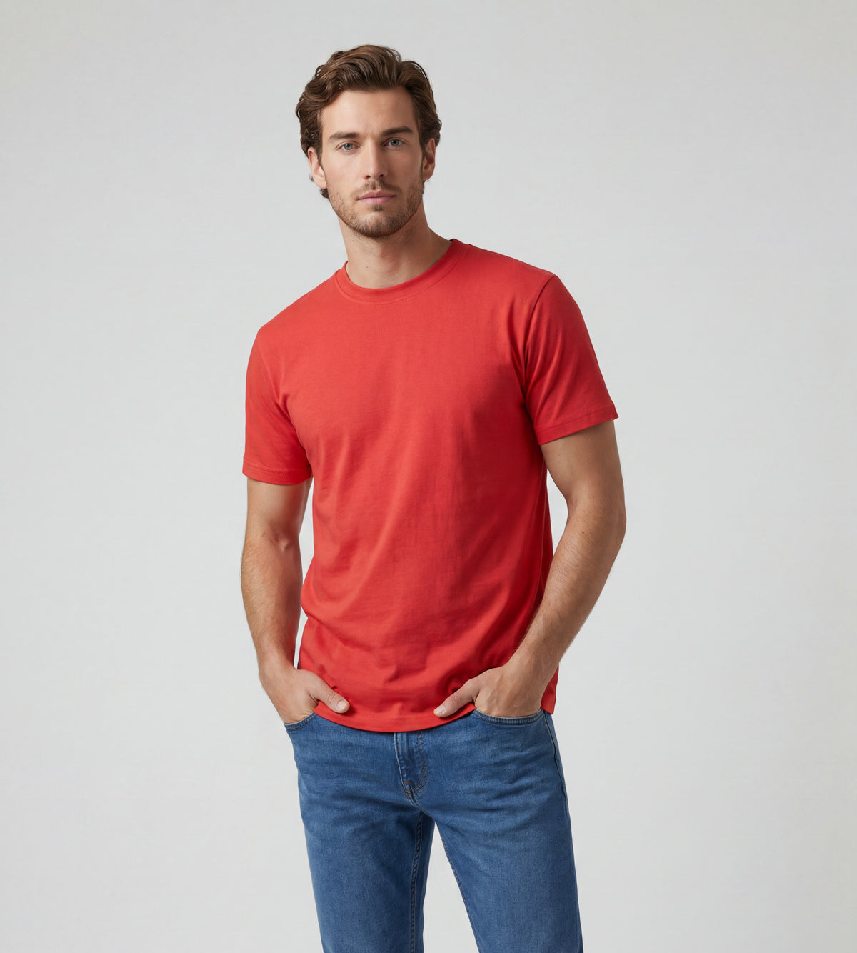 Camiseta Hombre Cuello Doble - Roja
