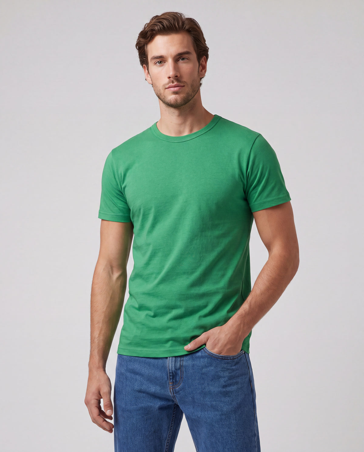Camiseta Hombre Cuello Doble - Verde Botella