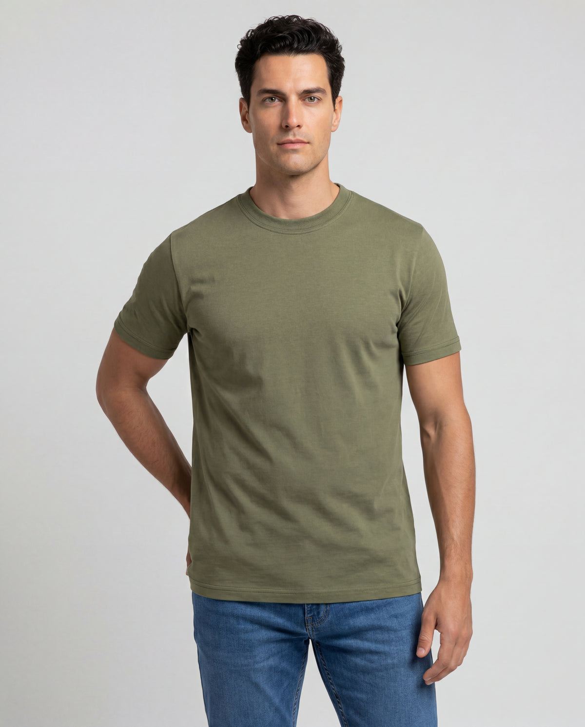Camiseta Hombre Cuello Doble - Verde Militar