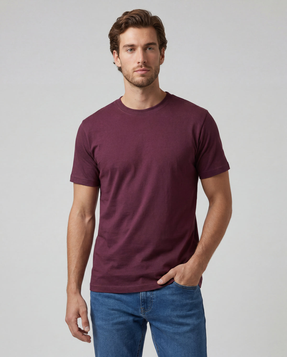 Camiseta Hombre Cuello Doble - Vinotinto