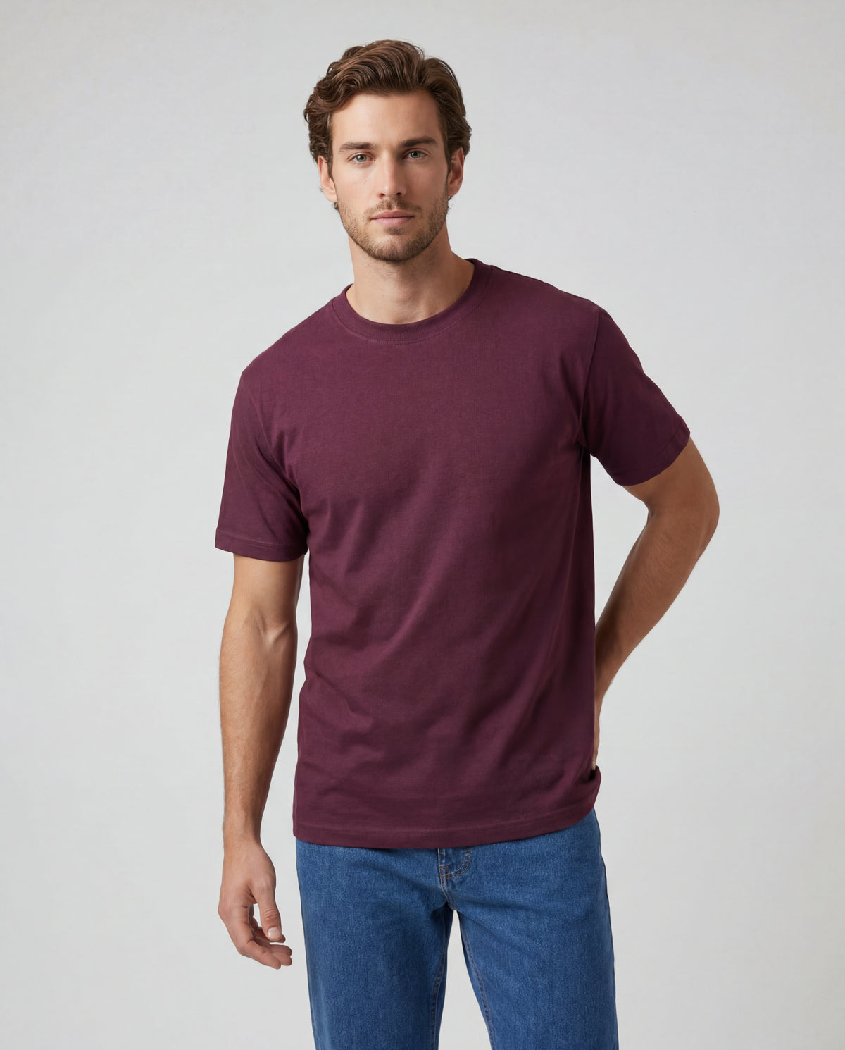 Camiseta Hombre Cuello Doble - Vinotinto