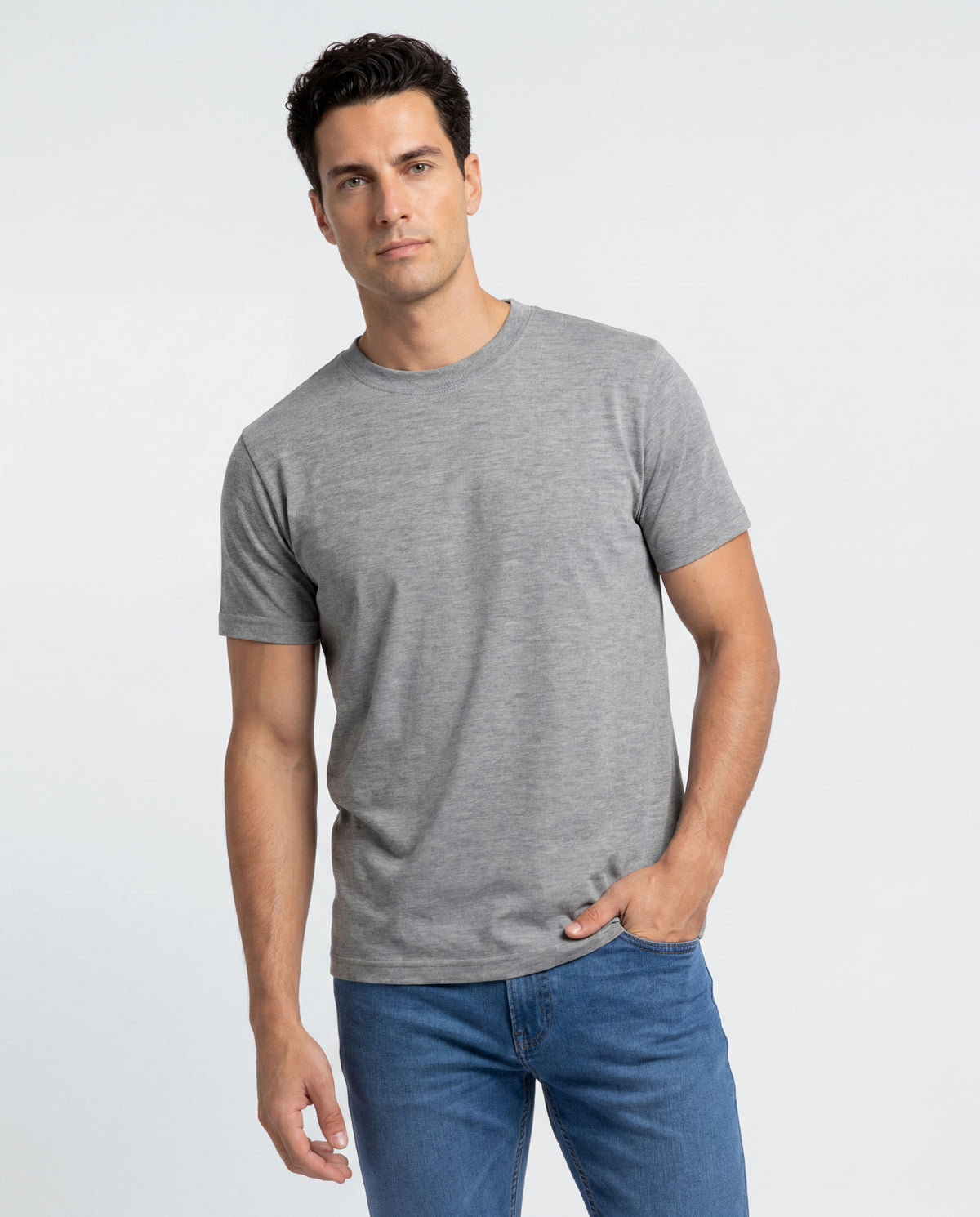 Camiseta Hombre Cuello Doble - Gris Jaspe